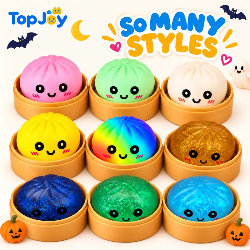 TopJoy Kawaii Dumpling Squishies Toys - Mystery Box Stress Relief Balls, Soft Easy Squeeze, Fast-Rise Manual Sensory Fidget Tool, Instant Calm, Unisex Novelty Container, Easter Stocking Stuffers