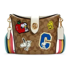 COACH x Peanuts Snoopy Addie 18 Crossbody Bag with Snoopy Print and Rainbow Strap for Women