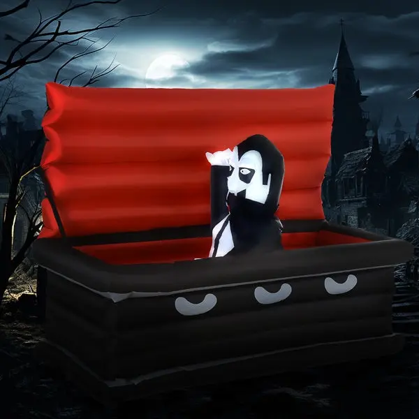 Inflatable Dracula's Coffin, 6ft Long, Polyester Festive Party Decoration for Home Supplies