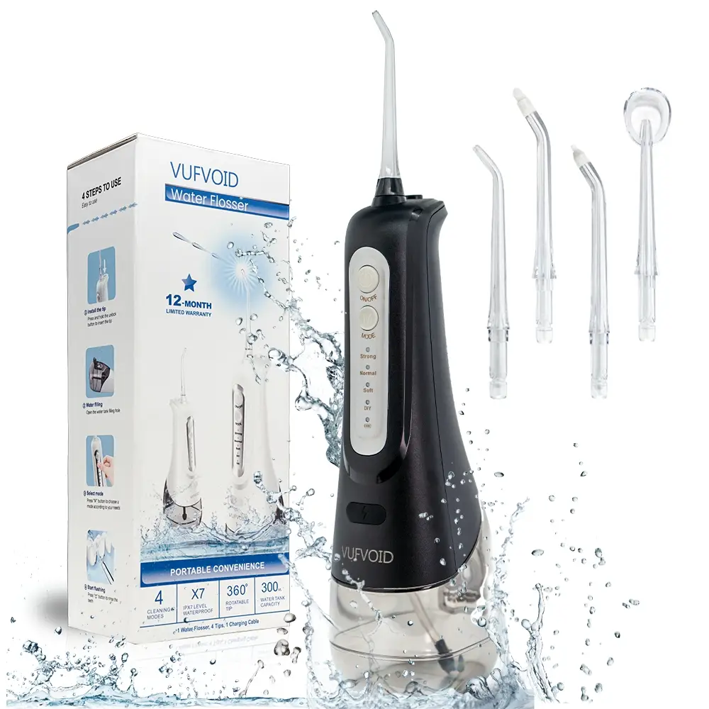 VUFVOID Classic Cordless Water Flosser, 4 Cleaning Modes, DIY Mode, USB Rechargeable, 300ml Big Tank, Oral Irrigator for Home and Travel Electric Teet