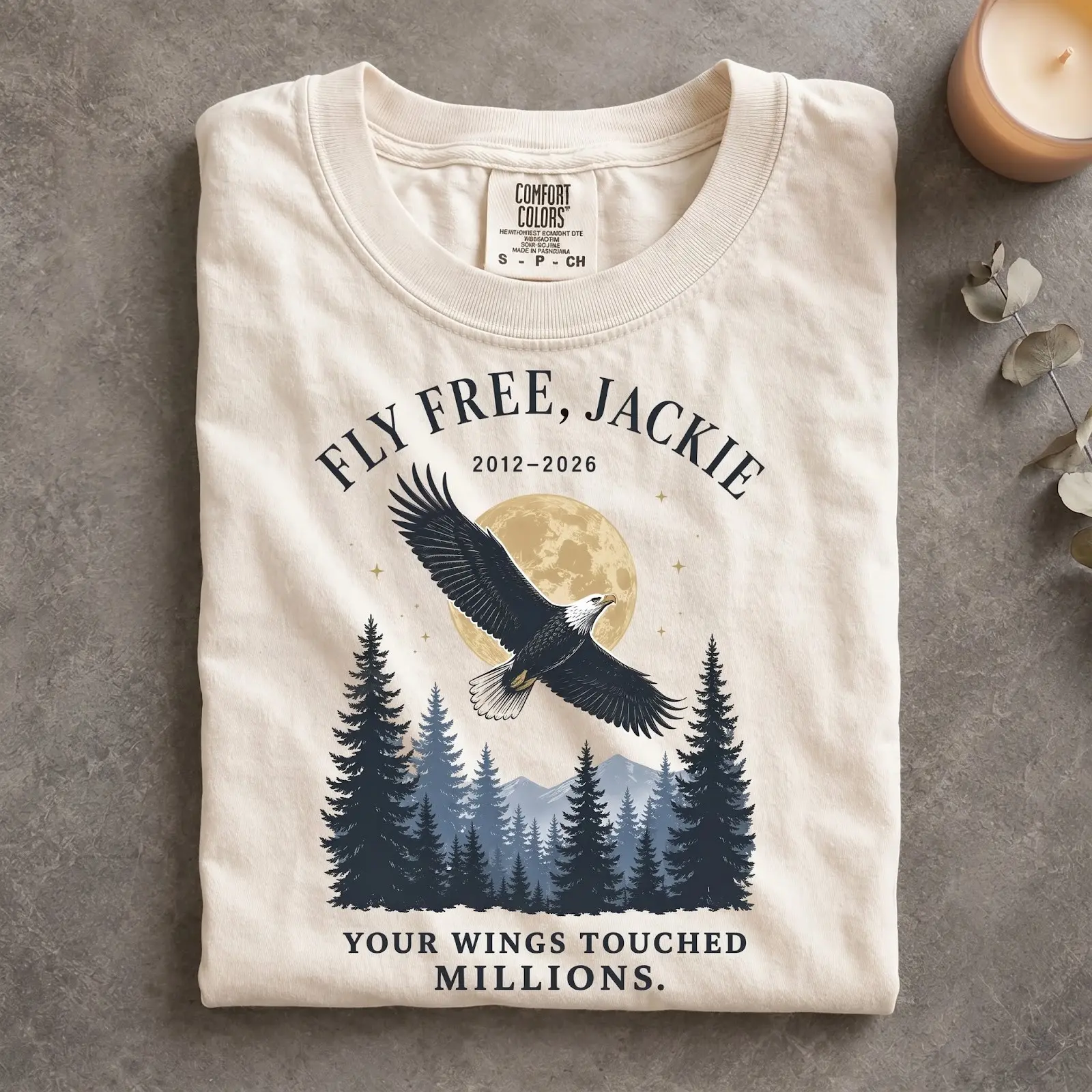 Jackie Bald Eagle Comfort Colors Shirt, In Loving Memory Eagle Memorial T-Shirt, Your Wings Touched Millions Memorial Tee