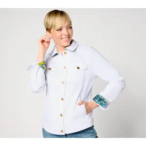 Susan Graver White Denim Jacket with Printed Lining