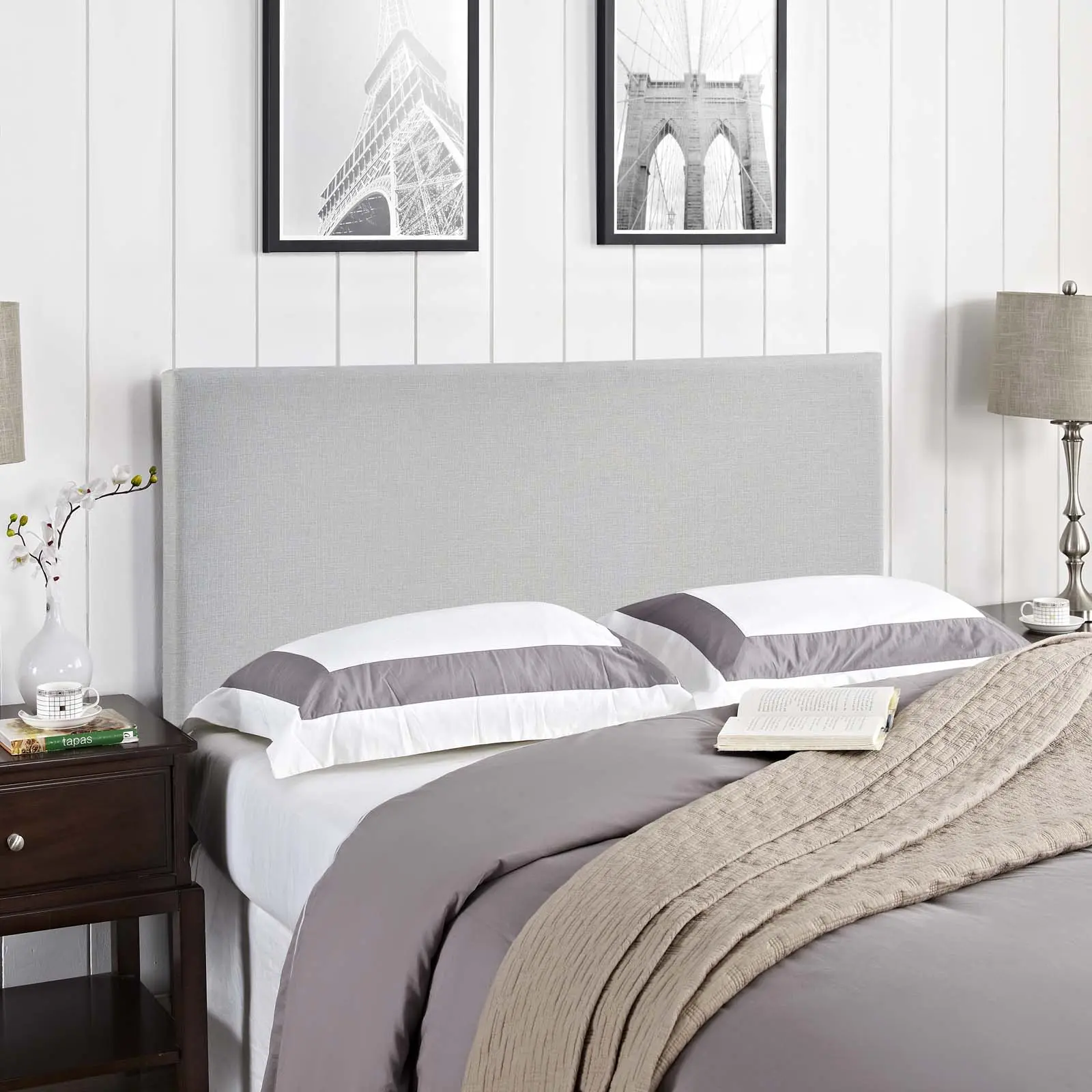 Modway Region Queen Upholstered Headboard for Queen Bed, Sky Gray, Contemporary Design, Solid Wood Poles