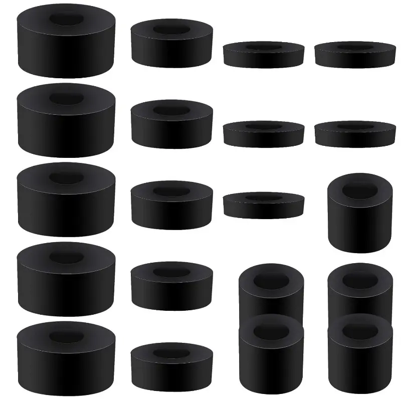 20 Pack Thick Rubber Washers Round Rubber Spacer, 4 Sizes Rubber Bushing Black Rubber Spacers Flat Washers Circular