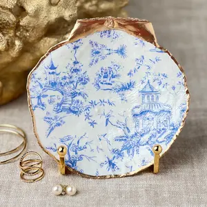 Blue Toile Scallop Shell