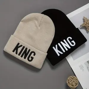 KING Embroidered Hip Hop Beanie - Stretch Fit Unisex Knit Winter Hats 2-Pack Soft Acrylic Warm Skull Cap for Men & Women