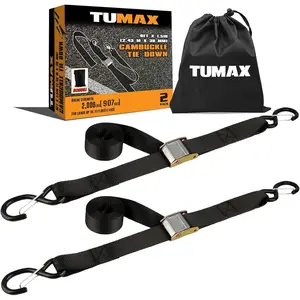 Strap Cambuckle Strap - 2000lbs Break Strength, 1.5 in x 8ft Cargo Straps with Safety S-, Duty Cam Strap for Moving Lawn Equipment, Cargo Appliances, Motorcycle, 2PK