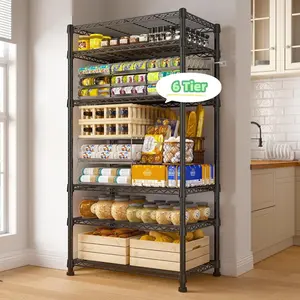 Raybee 6-Tier Wire Metal Shelving Storage Rack Adjustable Shelves, Standing Shelf Units for Laundry Kitchen Pantry Closet Balcony Organiser