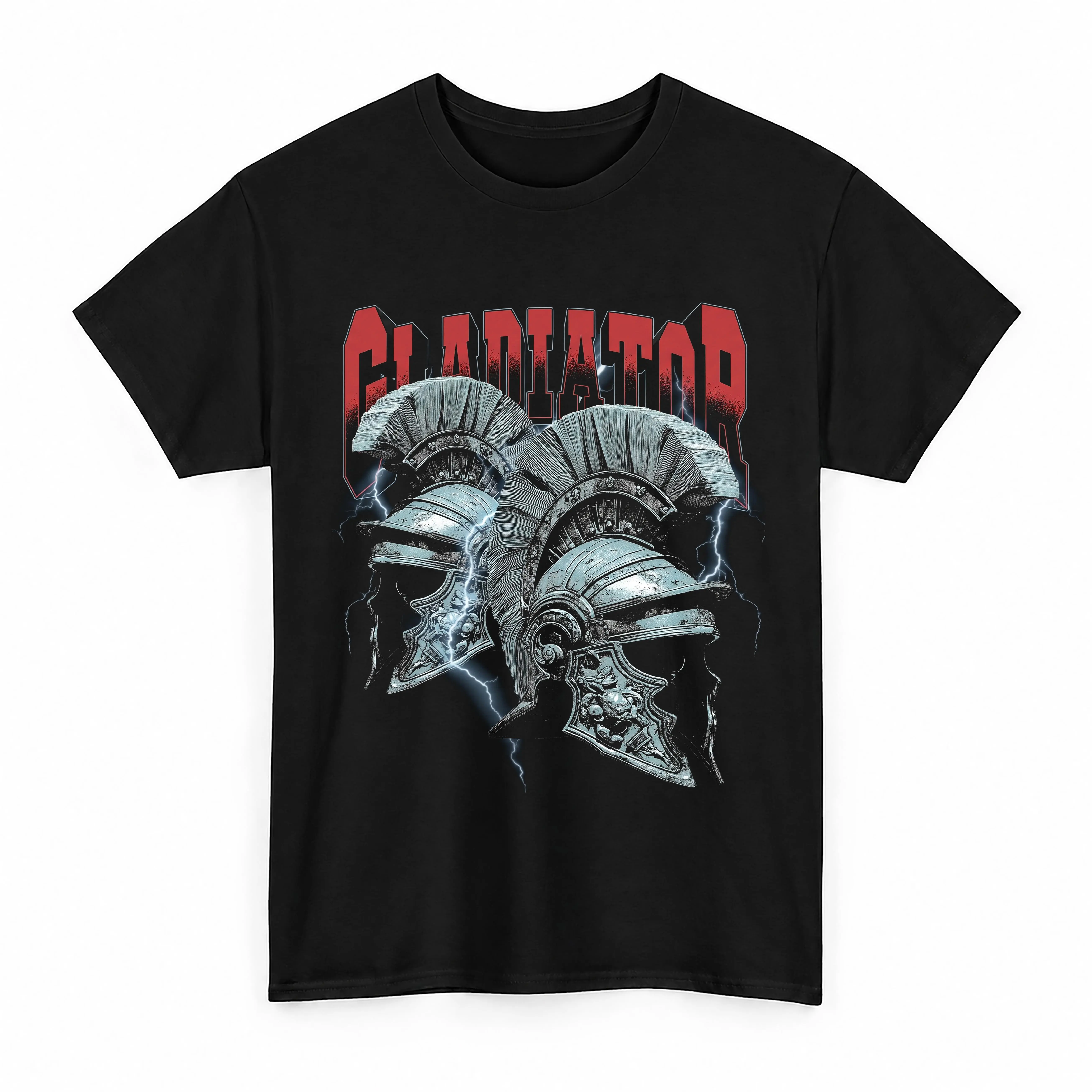 Gladiator Roman Helmets Graphic T-Shirt Lightning Storm Warrior Graphic Tee Vintage Dark Aesthetic T-Shirt