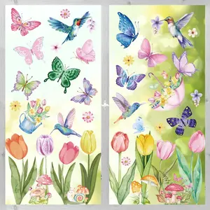 Large Size Spring Window Clings - 8 Sheets 83 Pcs Butterfly Tulip Flower Window Decal Stickers Decor for Glass Windows Home Classroom Office Shop Display Decoration for Spring Theme Party Supplies