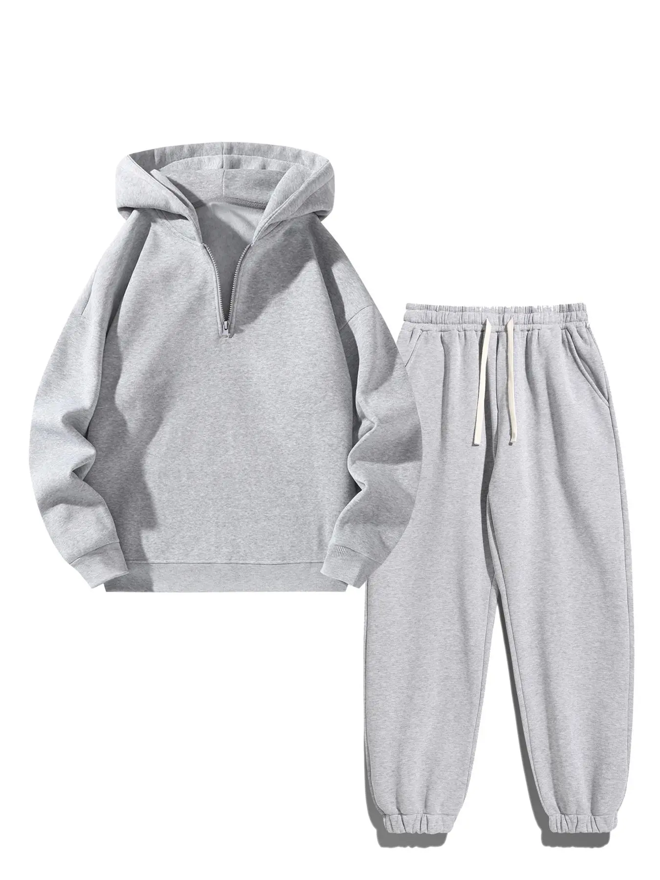 Male 2-Piece Knitted Tracksuit - Knitted Weave Casual Fitted Half-Zip Hooded Neckline Hoodie, Stretch Drawstring Track Pants with Pockets for Cooler Weather