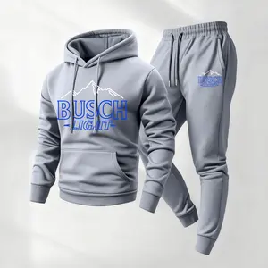Men's Mountain Beer Print Hoodie and Drawstring Sweatpants Set,Menswear,Casual Athletic Long Sleeve Hooded Jacket & Trousers for Fall & Winter,Men's Clothing for Daily Wear,Sportswear Indoor Outdoor,Tracksuit, Athleisure Summer Clothes