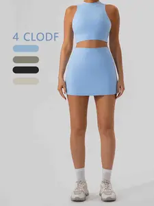 Women's Sports Set Fitness Yoga Tank Top Slim Fit Safety Short Skirt, Pilates Yoga, Comfortable and Stylish Workout Gear, Sporty Breathable Outfits, Tennis Attire