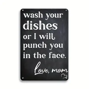 Funny Sarcastic 'Wash Your Dishes or I Will Punch You' Metal Tin Sign, Perfect for Kitchen Decor, Kitchen Signage, Humorous Kitchen Decor, Durable Kitchen Sign, Kitchen Decor