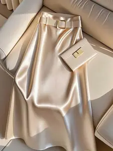 Women's Fashion Comfort Elegant Glossy Skirt (no Belt Included), Stylish Half-Sleeve Design, Perfect for Casual & Formal Occasions