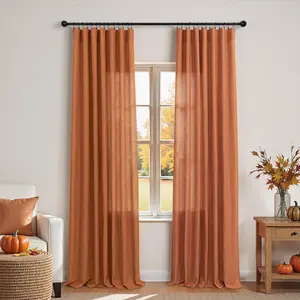 KOUFALL Burnt Orange Fall Curtains for Living Room,Sheer Dark Pumpkin Color Linen Bohemian Funky Autumn Curtains for Bedroom Dining Room 84 Inches Long Cortinas De Otoño para Sala