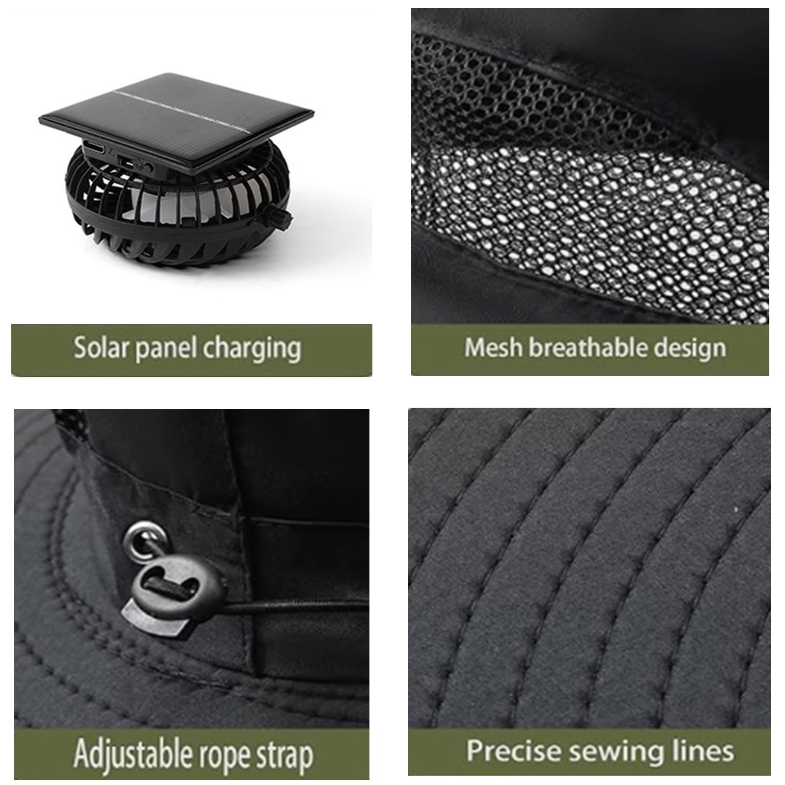 Solar Powered Fan Hat for Men Women Wide Brim Hat with 2 Fans UPF 50+ Outdoor Fishing Beach Sun Hat