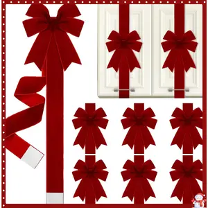 6 Pcs Burgundy Christmas Velvet Bows!Large Xmas Cabinet Door Decor Ribbons -Perfect for Kitchen Furniture & Holiday Party-Ironing for better results