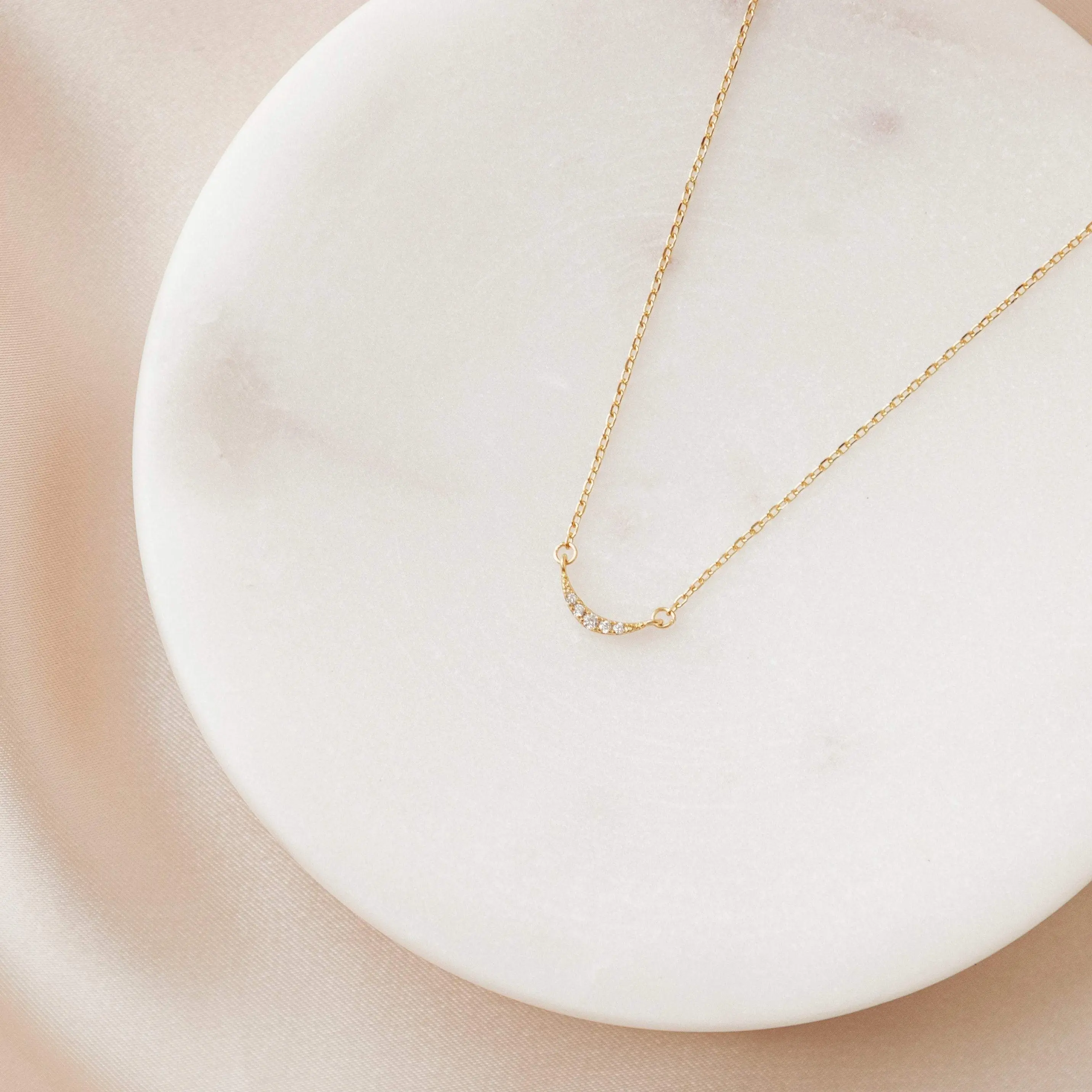 Lucia Pave Necklace by Caitlyn Minimalist - Dainty Pave Crescent Moon Necklace in Gold & Silver - Celestial Necklace - Gift for Her