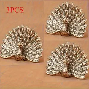 Set of 3 Vintage Brass Peacock Ornaments — Sturdy, Exquisitely Crafted — Ideal for Car Dashboard or Office Desk Decoration