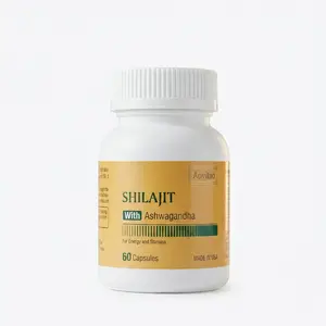 AOVITAO Natural Shilajit Capsules 550mg with Ashwagandha for Men and Women – Daily Wellness Supplement, 60 Capsules