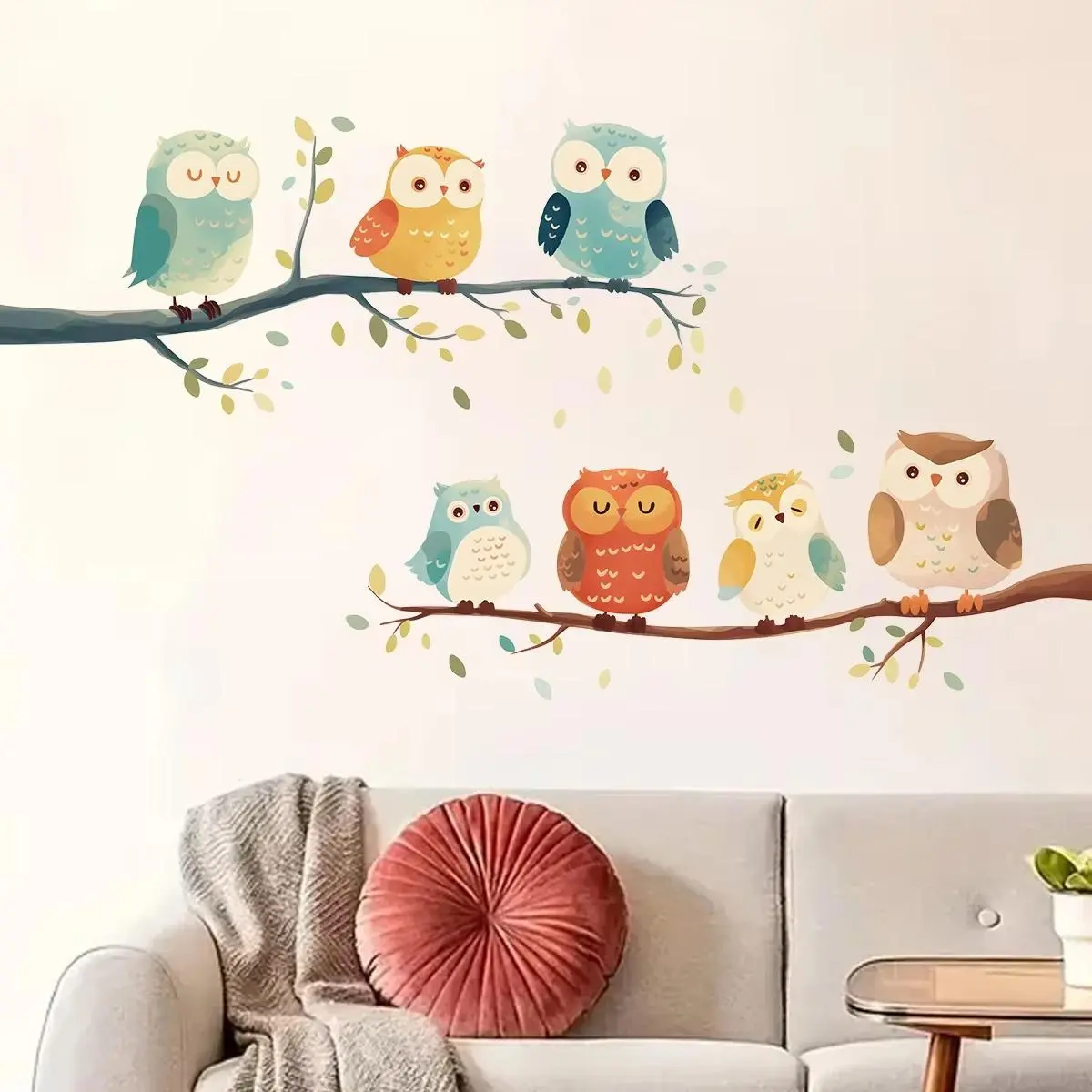 Cute Cartoon Owl Wall Sticker - Adorable Branch Design for Home Decor! Perfect for Living Room & Bedroom Makeover! BRUP