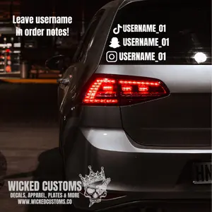 Custom social media car vinyl decal (tiktok decal, Instagram decal, Snapchat decal) Leave username in order notes!
