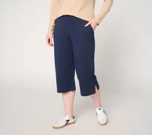 Denim & Co. Active Regular French Terry Wide Leg Capris w/ Side Slits