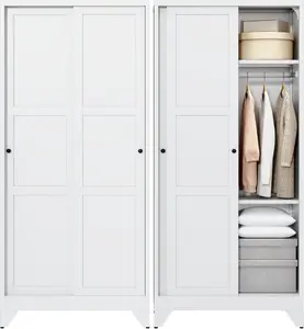 Letaya Armoire Wardrobe Closet 20" Deep with Sliding Doors & Shelves Heavy-duty Steel Construction Rust-resistant Odor-free White