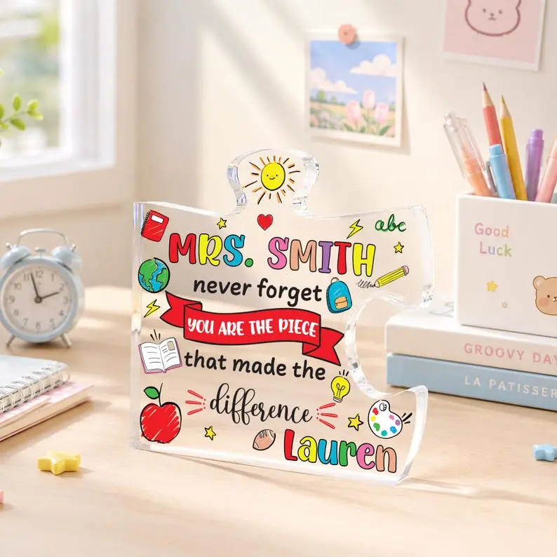 Personalized Teacher Acrylic Sign, Custom Name Teacher Appreciation Gift, End of Year Gift, Thank You Teacher Block, Teacher Desk Decor
