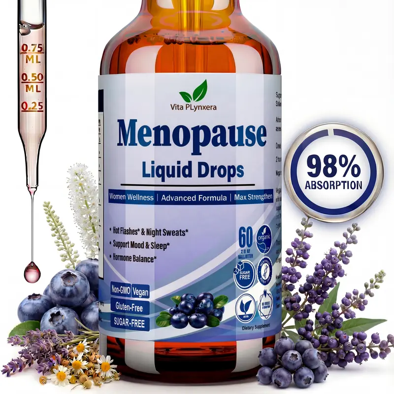 Menopause Supplements Liquid Drops, 8-in-1 Menopause Vitamin w. Black Cohosh, Ashwagandha, D3 B6 Multivitamin for Hot Flash, Night Sweats, Hormone Balance & Mood Support for Women Over 40
