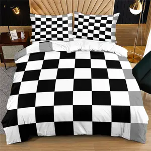 Vintage Trendy Checkerboard Duvet Cover Set (2/3 Pcs): Includes 1 Duvet Cover + 1/2 Pillowcases (No Filler), Checkers/classic Black - White/red - Blue Checkerboard, for Vintage Bedroom Decor, Teenagers' Trendy Room Renovation, Minimalist Home Decoration
