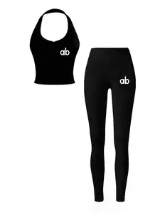 Women's Y2K Spring & Fall Slim Fit Crop Top + Elastic Long Pants Set, Casual Sleeveless Letter Print for Teens, Casual Matching Set