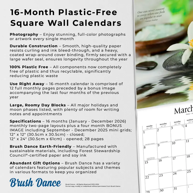 Mindful Living | 2026 12 x 24 Inch (Hanging) Monthly Square Wall Calendar | Plastic-Free | Brush Dance | Art Quotes Photography Inspiration 5
