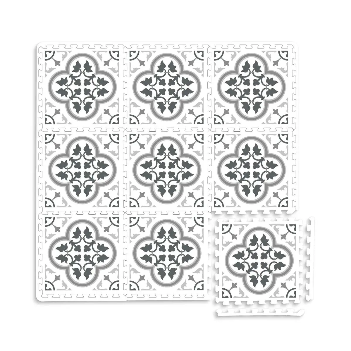 FloorPops FP3597 Bazaar Peel-Stick Interlocking Floor Tiles, Blue, 11.4x11.4 In, 22 Pieces, 2 Lbs, 8.1 Sq Ft, Water Resistant, Indoor Use for Comfortable Spaces