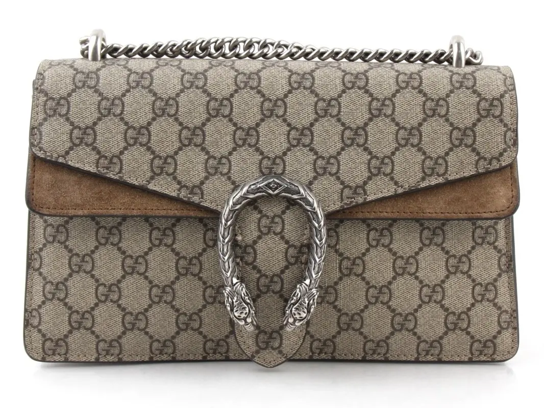 Pre-owned GUCCI Coated canvas Shoulder Bags GG Supreme Monogram Dionysus Taupe Shoulder Bag for Women