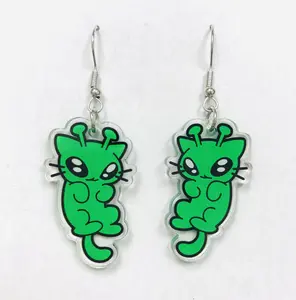 Creepy Alien Cat Earrings Handmade Acrylic 25mm H x 15mm W Single Sided Jewelry