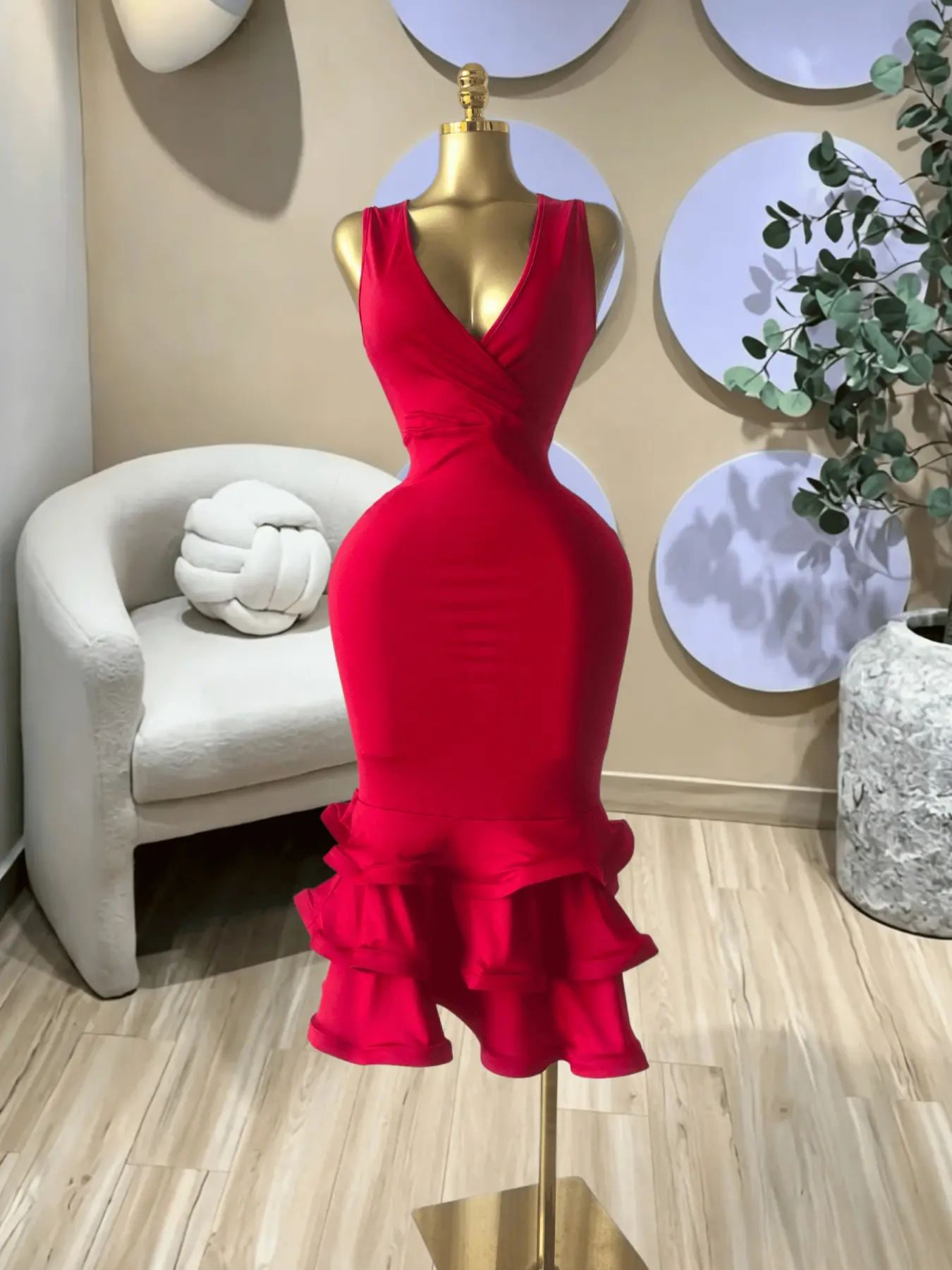 PULKRITU Elegant Women's Pleated Ruffled Ruffle Hem Bodycon Midi Prom Dress Formal, V-Neck Party Outfit Club Cocktail Gown, Summer Birthday Sexy Dress, Casual Dresses, Evening Club Wear
