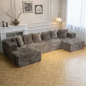 132''U-Shape Modular Sectional Couch Sofa Boneless Compressed Corduroy Modern Sleeper Space-Efficient Convertible Design 3 Packages Shipping