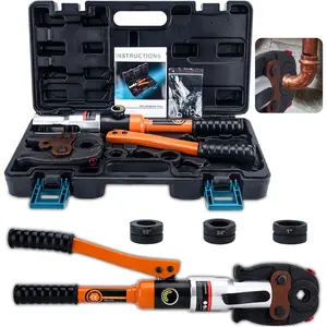 Copper Pipe Crimping Tool, W/ 1/2", 3/4", 1" Jaws, Copper Tube Fittings Hydraulic Pipe Crimping Tool, for Confined Spaces and Tee Fittings, Hydraulically Driven