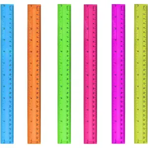 6PCS Clear Ruler, 12 Inch Plastic Rulers for School, Home, or Office, Clear Plastic Rulers, Assorted Colors.