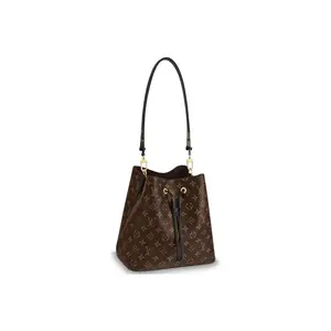 Pre-owned Louis Vuitton canves Shoulder Bags NeoNoe MM Monogram Canvas Bucket Bag with Black Cowhide Trim and Gold Tone Hardware