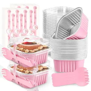 60 Pack Mini Cake Pans with Lids Mini Aluminum Pans, Disposable Loaf Pans Cupcake Liners with Lids for Pudding, Souffle, Party, Wedding