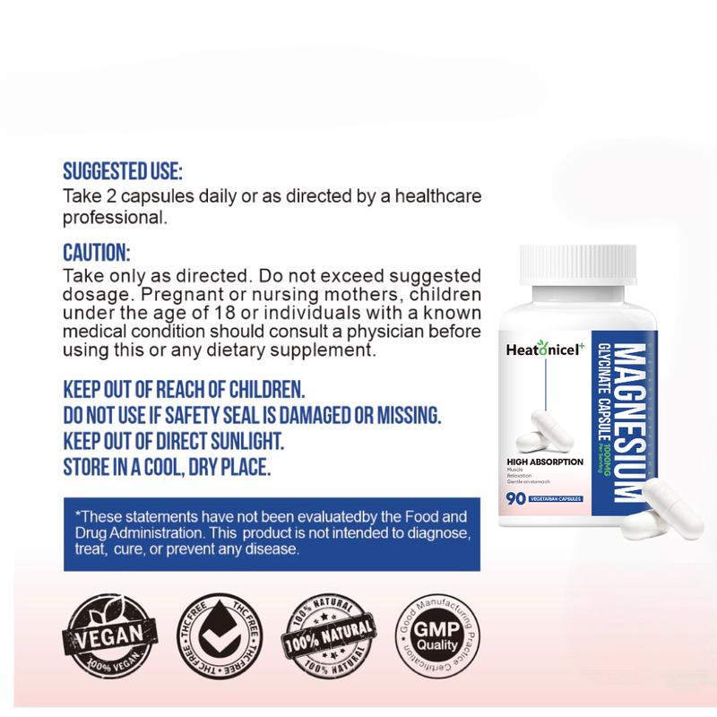 【Buy 1 Get 1】Heatonicel Calm & Sleep Supplement 1000mg for Fall Asleep Faster, Stay Asleep Longer with Magnesium Glycinate &  Magnesium L-Threonate,90 Capsules