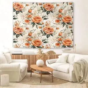 Warm Orange Rose Cluster Decor Tapestry (1 Pc): Features Warm Orange Rose with Exquisite Patchwork Printing, Crafted From Wear-resistant Durable Fabric, Ideal for Cozy-style Users and Young Families, Suitable for Decorating Living Room Walls,sweet Cafes.