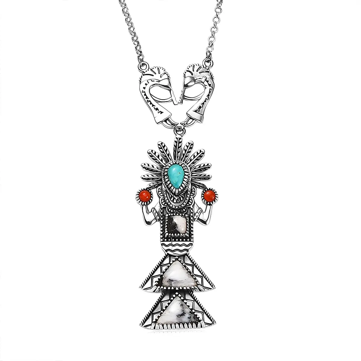 D'Joy Artisan Crafted White Buffalo, Multi Gemstone Necklace in Oxidized Sterling Silver 8.90 ctw (18-20 Inches)