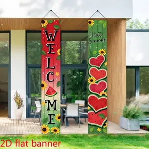 Welcome Hello Summer Porch Banners Set, Watermelon Sunflower Vertical Door Signs, Summer Farmhouse Garden Decor, Festival Decorations