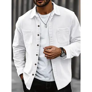 Popular corduroy material men's casual shirt jacket with lapel buttons, long sleeved cardigan, double patch pocket design suitable for daily leisure, fashion, simplicity, commuting, street fashion, spring and autumn long sleeved shirt