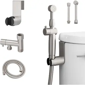 Brushed Nickel Handheld Bidet Sprayer Attachment for Toilet Brass Cloth Diaper Sprayer with Adjustable Length Spray Heads