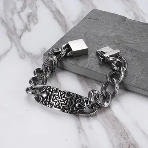 GTHIC Heavy Stainless Steel Cross Chain Bracelet Biker Jewelry for Men Daily Wear